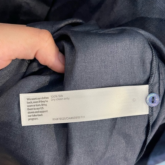 Eileen Fisher Washed Silk Tussah Mandarin Collar Navy Blue Shirtdress - Size XS - Picture 7 of 9